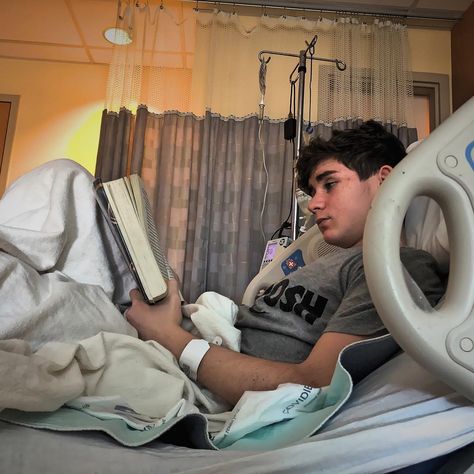 Ben Trout on Instagram: “Per the Ry-man, being in a hospital bed provides the chance to finish Rick Riordan’s “The Blood of Olympus.”” Boy In Hospital Bed Aesthetic, Boyfriend In Hospital Bed, Boy In Hospital Bed, Man In Hospital Bed, Boy In Hospital, The Blood Of Olympus, Hospital Core, Anna Davis, Bed Selfie