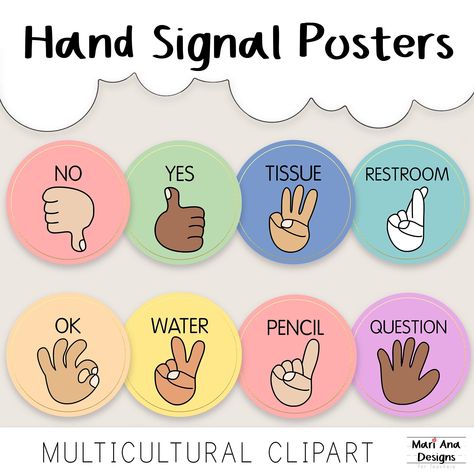 Class Hand Signals, Pastel Rainbow Classroom Theme, Classroom Attendance Chart, Pastel Classroom Theme, Classroom Hand Signals, Posters Pastel, Pastel Classroom, Tutoring Business, Rainbow Classroom