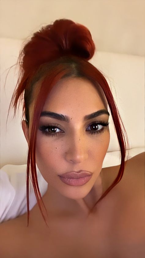 Famous Instagram star and model Kim Kardashian West's selfie with red hair❤ Kim Kardashian Red Hair, Kim Kardashian Selfie, Kim Kardashian Hair, After Life, Kim K, Kim Kardashian, Red Hair, Nose Ring, Mirror Selfie