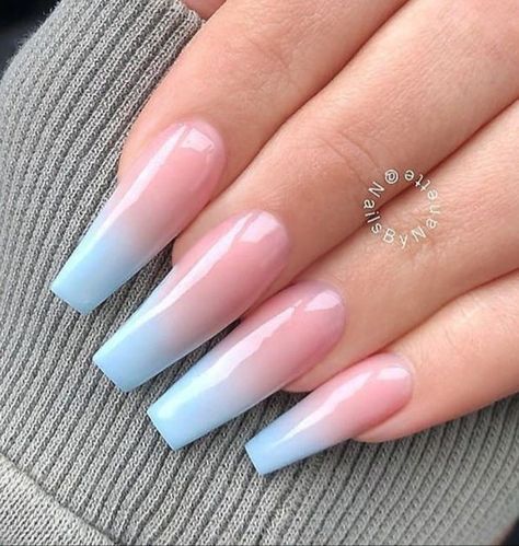 Light Pink Acrylic Nails, Baby Boomers Nails, Blue Nail Color, Blue Ombre Nails, French Fade, Pink Summer Nails, Pink Coffin, French Ombre, Light Blue Nails