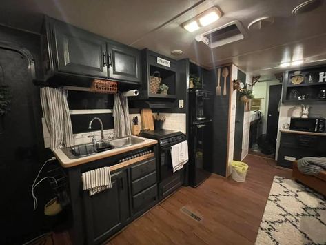 Dark Green Rv Interior, Camper Dark Interior, Gothic Rv Interior, Dark Trailer Interior, Gothic Camper Interior, Goth Rv Interior, Black Camper Interior, Witchy Rv, Gothic Rv