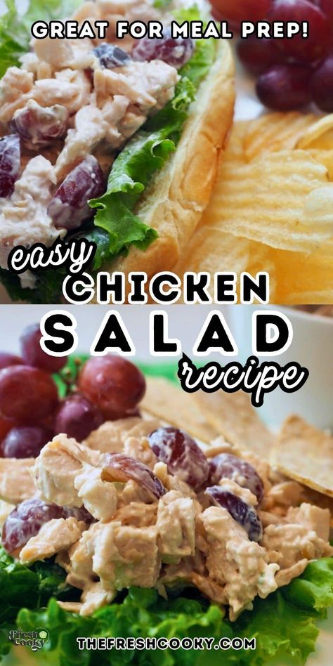 This creamy chicken salad with grapes, toasted almonds, and green onions in a sherry dressing is perfect for any season! Easy to make ahead, it's delicious on sandwiches, lettuce, crackers, or croissants. Ideal for meal prep or lunch gatherings! Get the recipe from TheFreshCooky.com Grape Salad Chicken Salad Chick, Creamy Chicken Salad, Salad With Grapes, Homemade Chicken Salads, Chicken Salad With Grapes, Quick Pasta Dishes, Celery Recipes, Chicken Salad Recipe Easy, Easy Chicken Salad