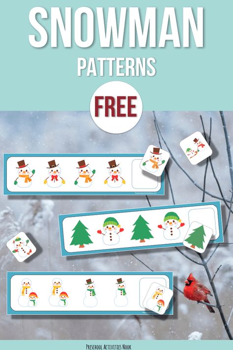 Looking for some winter themed patterning printables for your preschoolers? Patterning is an early math skill and it’s an important foundational skill for more advanced math work as they get older. Children naturally enjoy creating patterns with their toys and manipulatives. These are some simple snowman pattern cards that will go great with your winter … Read more... Prek Winter Math Activities, January Math Activities For Preschool, Montessori Winter Crafts, Snowman Activities Preschool Free Printables, Snowmen Activities For Preschool, Pattern Preschool Activities, Free Snowman Patterns, Kindergarten Winter Math Activities, Pattern Preschool