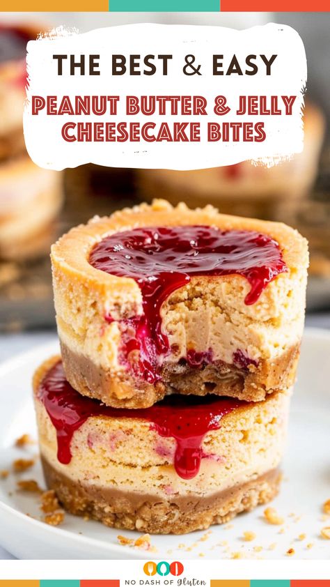 Enjoy a twist on a classic with Peanut Butter & Jelly Cheesecake Bites! Combining smooth cheesecake, rich peanut butter, and sweet jelly on an almond crust, these bites are the perfect snack or dessert. Simple to make and irresistibly delicious, they’re a hit for any occasion. Whether you're reminiscing childhood or looking for a unique treat, these cheesecake bites are sure to delight. Ready in an hour, they’re quick, easy, and a crowd-pleaser. Pin now for a deliciously nostalgic snack! No-bake Peanut Butter Cheesecake Balls Recipe, Pb And J Cheesecake, Peanut Butter Jelly Cupcakes, Peanut Butter Jelly Cheesecake, Pbj Cheesecake, Peanut Butter Jelly Cake, Peanut Butter And Jelly Cheesecake, Peanut Butter Cheesecake Balls, Cheesy Snacks