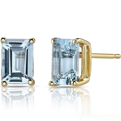 Emerald Cut Stud Earrings, Aquamarine Studs, Aquamarine Earrings, Womens Earrings Studs, Solitaire Studs, Aquamarine Stone, Aquamarine Blue, Yellow Gold Earring, Online Earrings