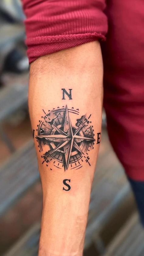 Compass And Map Tattoo, Compass Tattoo Men, Underarm Tattoo, Rose And Butterfly Tattoo, Cool Shoulder Tattoos, Compass Tattoo Design, Cross Tattoo For Men, Bull Tattoos, Mens Shoulder Tattoo