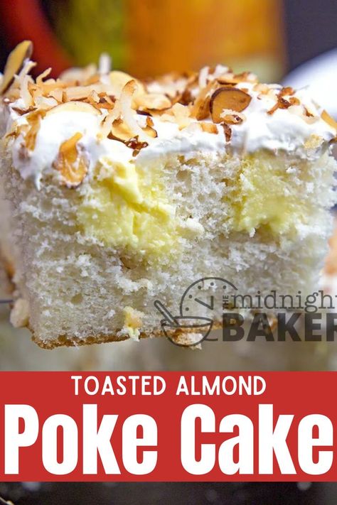 Easy toasted almond poke cake is the best summer dessert you can take to potlucks, bbq parties, picnics and all outdoor parties. Easy dessert to bake using pantry staple ingredients Almond Poke Cake, Coconut Cream Poke Cake, Cream Poke Cake, Fall Dessert Recipes Easy, Almond Desserts, Christmas Brunch Recipes, Best Summer Desserts, Fall Desserts Easy, Poke Cake Recipes