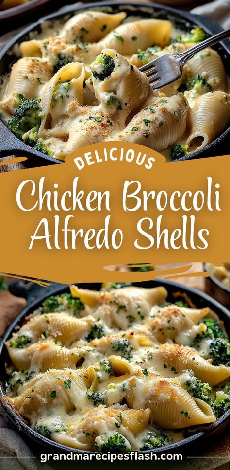 Indulge in these creamy, cheesy Chicken & Broccoli Alfredo Stuffed Shells—the ultimate comfort food! Perfect for family dinners, this dish combines tender chicken, fresh broccoli, and rich Alfredo sauce in jumbo pasta shells Creamy Cheesy Chicken, Alfredo Stuffed Shells, Alfredo Sauce Recipe Homemade, Chicken Broccoli Alfredo, Chicken Fresh, Jumbo Pasta Shells, Broccoli Alfredo, Easy Pasta Dinner, Cheesy Chicken Broccoli