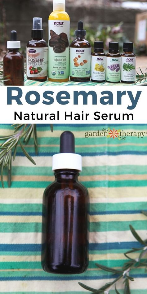 A hair serum is an essential product for shiny hair and a healthy scalp. This natural hair serum recipe is made with a few ingredients like rosemary, lavender, jojoba oil, and argan oil each specifically included for their herbal benefits to hair. #gardentherapy #hair #naturalbeauty #rosemary #haircare #allnatural #hairserum Rosemary Scalp Oil, Diy Hair Oil Leave In, Jojoba And Rosemary Oil For Hair, Scalp Oil Recipe, Scalp Serum Diy, Diy Scalp Oil, Hair Serum Recipe, Diy Hair Serum, Natural Hair Serum