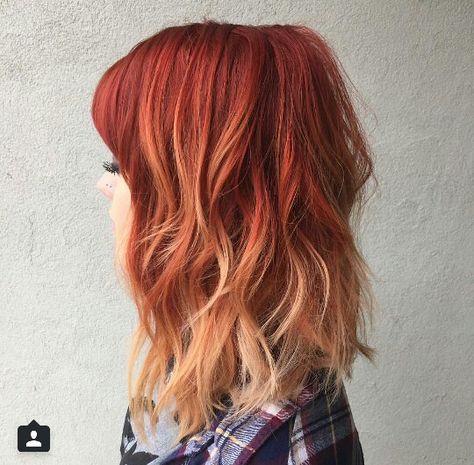 Ginger Hair With Dyed Ends, Hair Dye Ideas For Natural Red Heads, Copper Blonde Ombre Hair, Fire Ombre Hair Curly, Copper Ends Hair, Red Copper Ombre Hair, Blonde And Red Ombre Hair, Red And Blonde Ombre Hair, Ginger To Blonde Ombre