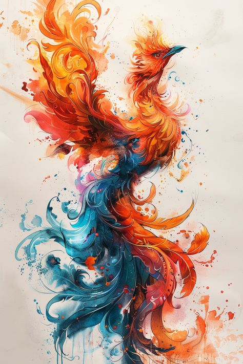 Phoenix Tattoo Watercolor Feminine, Watercolour Animal Tattoo, Phoenix Fairy Tattoo, Phoenix Tattoo Feminine Hip, Phoenix Tattoo Ideas For Women, Japanese Phoenix Tattoo Design, Phoenix Rising From Ashes Tattoo Women, Tattoo Pheonix, Fenix Tattoo Design