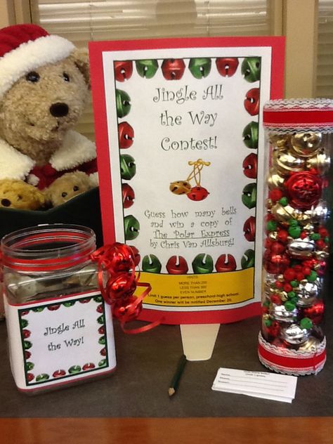 Library Activities For 3rd Graders, Library Guessing Games, Guess How Many In A Jar Christmas, Guessing Jar Ideas Christmas, December Library Programs, Library Contest Ideas, Passive Library Programs For Kids, Guess How Many In A Jar, Guessing Jar Ideas