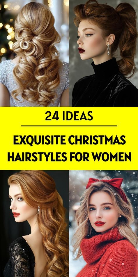 Easy Glamorous Hairstyles, Elegant Hairdos For Long Hair, Party Hairdos For Long Hair, Easy Christmas Party Hairstyles, Christmas Bow Hairstyle, Christmas Braids Hairstyles, Hairstyles For New Years Eve, Christmas Party Hairstyles Long, Holiday Hair Dos