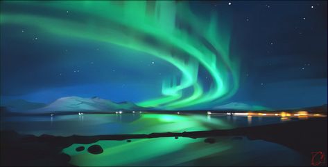 Aurora Borealis by GaudiBuendia Aurora Artwork, Fast Sketch, Aurora Art, Magical Art, Artistic Inspiration, Nice Design, Ad Design, Aurora Borealis, Polar Bear