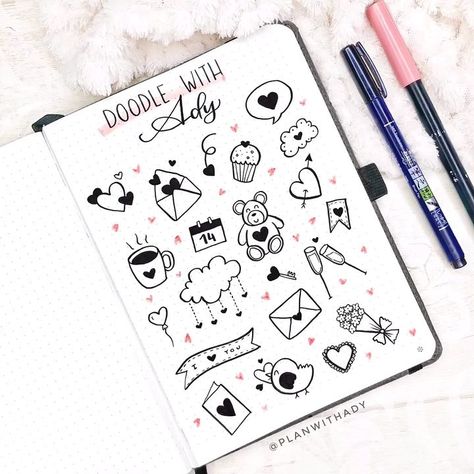 Plan With Ady on Instagram: “🇺🇸 What are your plans for Valentine’s Day tomorrow? 🥰 . 📷 Some Valentine’s Day doodles ❤️ hope you like them! Tag me if you recreate one…” Doodle For Beginners, Valentine Doodle, Doodles Ideas, Doodle Art For Beginners, Journal Elements, Cute Easy Doodles, Doodle Pages, Easy Doodles, Floral Doodle