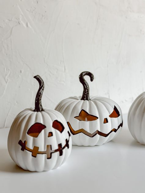 Light up your Halloween with these flickering-flameless Jack O Lanterns! Enjoy the realistic flickering without the worry of a real flame. These LED pumpkins are sold separately perfect for setting up a hauntingly spooky atmosphere. Get your order in 24 hours - and get ready to boo-gie down! Pre-Order- Ships in Approx. 7-10 Days (Or Sooner) White LED Flicker Flame Jack O Lantern Pumpkin 3 AAA Batteries Each: Not Included On/Off switch on the bottom of each pumpkin. Sparkly Black Stem Flickering flame Item Dims: Pumpkin #1: 8'' H x 6.5'' W Pumpkin #2: 7.5'' H x 8'' W Pumpkin #3: 9'' H x 6'' W Halloween Gourds, Light Up Pumpkins, Gold Photo Frames, Jack O Lantern Pumpkin, Jack O Lanterns, Real Flame, Spooky Pumpkin, Unique Halloween, Faux Florals