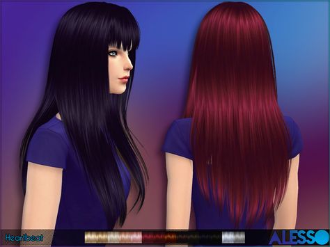 Alesso - Heartbeat (Hair) Long Hair With Fringe, Hair With Fringe, Hairstyle With Bangs, Straight Hairstyle, Sims 4 Cc Shoes, Sims 4 Cc Makeup, Sims 4 Cc Skin, Female Shorts, Long Bangs