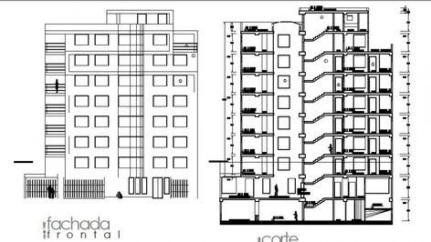 Facade elevation and section details of multi-story apartment building dwg file Auditorium Architecture, Autocad Floor Plan, Longitudinal Section, Plan Apartment, Multi Storey Building, Elevation Plan, Building Elevation, Building Drawing, Wall Drawing