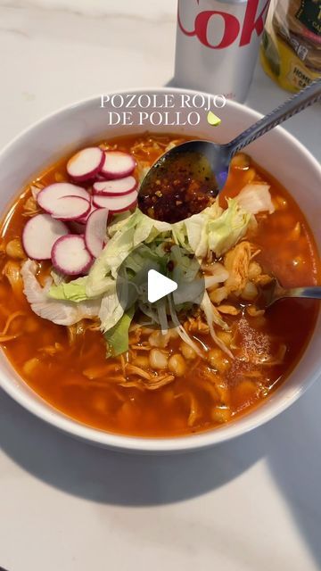 Reyna Luna on Instagram‎: "Pozole Rojo De Pollo 🍋‍🟩✨😍
Ingredients: ᡣ𐭩
- 1 Onion 🧅 
- 1 Whole Garlic 🧄 
- Tablespoon Salt 
- 1 Bay Leaves 
- 1/2 tbsp Oregano
- 4 chicken breast’s 
- Chicken bouillon 
- Hominy’s (Juanita’s food)
- Menudo Spice Mix 
Sauce: 
- 4 Chile de Árbol 
- 11 Chile Guajillos
- 3 cloves 
- Oregano 
- Black Pepper 
- Salt 
Toppings: (optional)
- lettuce or cabbage 
- 3 chopped Radish
- 1 chopped Cilantro 
- 1 Chopped Onion 
#pozole #pozolerojodepollo #pozolerojo #howtomakepozole #pozolerecipe #pozoleverde #pozolereceta #sahm #latinacontentcreator"‎ Posole In Crockpot, How To Make Pozole Chicken, Mexican Pozole Recipe Chicken, Chicken Posole Recipe Easy, Red Posole Recipe Chicken, Chicken Posole Recipe Red, Easy Posole Recipe Chicken, Pozole Toppings, Chicken Pozole Recipe Red