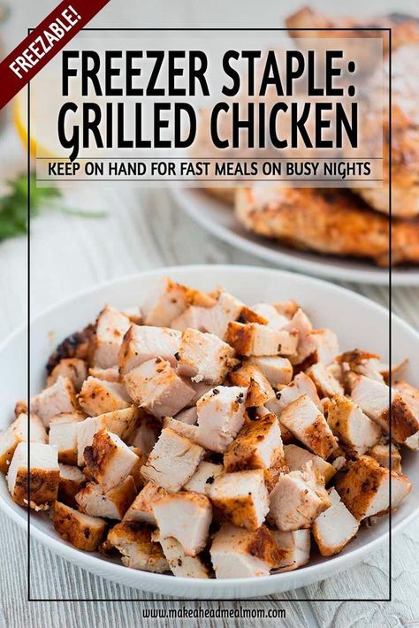 Grilled chicken makes an EXCELLENT staple for your freezer!  It is super versatile and can be used in many different recipes.  With the main protein already cooked and ready to go, you can put meals together in mere minutes!!  #freezerfriendly #freezer #grilledchicken #chicken #freezermeal #makeahead #makeaheadmealmom Chicken Recipes To Freeze, Freeze Cooked Chicken, Recipes To Freeze, Freezing Cooked Chicken, Freezing Chicken, Grilled Chicken Strips, Best Freezer Meals, Frozen Chicken Recipes, Full Meals