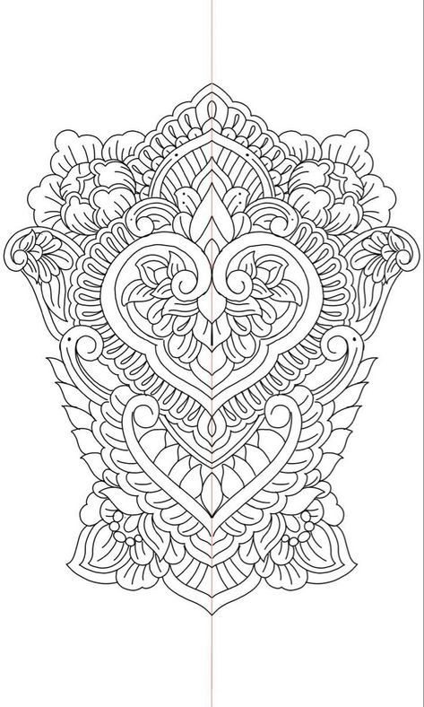 Mandala Back Tattoo Design, Ornamental Backpiece Tattoo, Ornaments Tattoo Design, Ornamental Back Tattoo Design, Mandala Back Tattoo Women, Back Tattoo Template, Ornamental Tattoo Design Mandalas, Ornamental Tattoo Back, Ornamental Mandala Tattoo