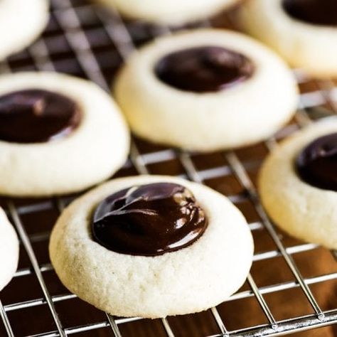 Chocolate Thumbprint Cookies, Chocolate Ganache Tart, Dark Chocolate Recipes, The View From Great Island, Thumbprint Cookies Recipe, Tart Filling, Thumbprint Cookies, Cookie Crust, Shortbread Cookies