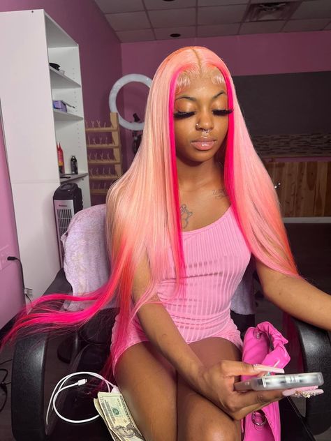 Pink Wig Install Styles, Pink Sew In With Leave Out, Pink Side Part Frontal, Colored Wig Installs, Pink Wig Hairstyles, Model Needed, Glamour Hair, 13x4 Lace Front Wig, Frontal Wig Hairstyles