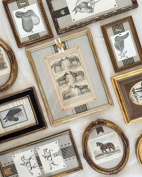 Dropping next week! These mixed media pieces always go fast. If you want first access make sure you’re signed up for my newsletter 🏹 . #vintagehorseart #equestriandecor #horseart #equestrianstyle #silveroaksfarm #gallerywall vintage upcycled horse art, a gallery wall of horse art Equine Interior Design, Vintage Equestrian Decor, Equestrian Office Decor, Vintage Horse Art, Antique Equestrian Decor, Horse Harness Decor, Vintage Office Ideas, Equestrian Office, Equestrian Chic Decor