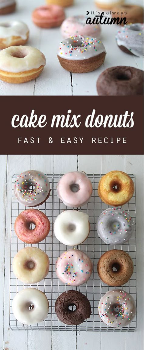 Baked Cake Mix Donut Recipe, Cake Mix Doughnuts, Cake Mix Donuts Recipe, Donat Glaze, Easy Bake Cake, Cake Mix Donuts, Mini Donuts Maker, Easy Donuts, Donut Maker