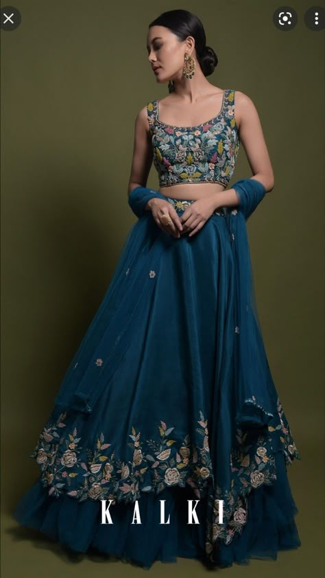 Teal Blue Lehenga, Teal Lehenga, Simple Lehenga, Indian Outfits Lehenga, Wedding Lehenga Designs, Lehenga Designs Simple, Kalki Fashion, Lehnga Dress, Embroidery Online