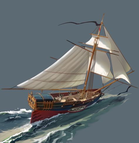 ArtStation - Pirate Sloop, Carlo Arellano Pirate Ship Art, Flying Ship, Steampunk Pirate, Old Sailing Ships, Sea Of Thieves, Pirate Art, Starship Design, Sailing Vessel, Boat Art