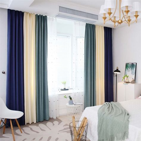 Three Colors Splicing Curtain Modern Cotton Linen Curtain Living Room Fabric(One Panel) Linen Curtains Living Room, Curtain Living Room, Tiles Living Room, Curtains Living Room Modern, Curtains Decor, Curtain Modern, Moroccan Living Room, Curtains Ideas, Decor Curtains