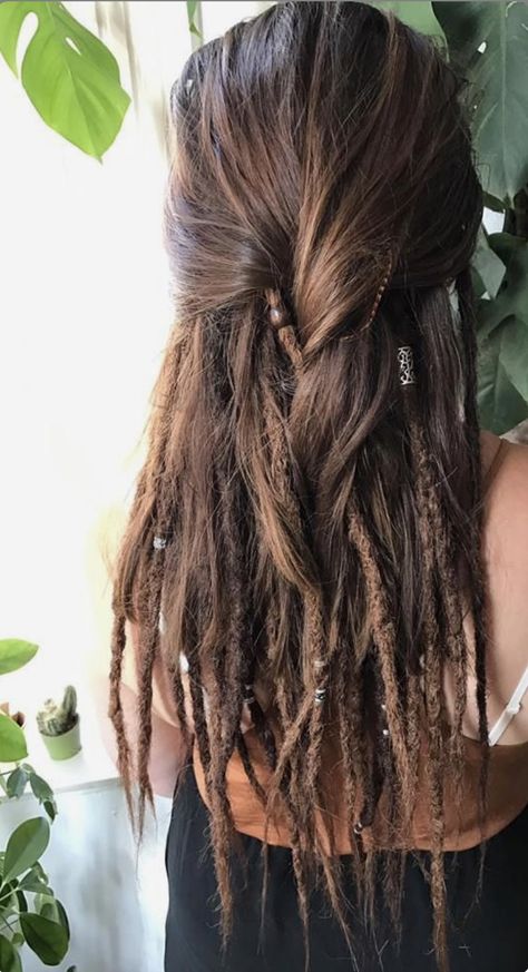 Few Dreads In Hair, Underneath Dreadlocks, Hair With A Few Dreads, Braids That Look Like Dreads, Braids Underneath Hair, Dreadlocks Underneath, Brunette Dreadlocks, Peekaboo Dreads, Dreads Underneath Hair