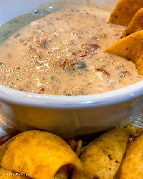 Jimmy Dean Queso Dip, Queso For A Crowd, Jimmy Dean Sausage Dip, Queso Dips, Queso Recipes, Homemade Velveeta, Rotel Dip, Jimmy Dean Sausage, Dips Recipes