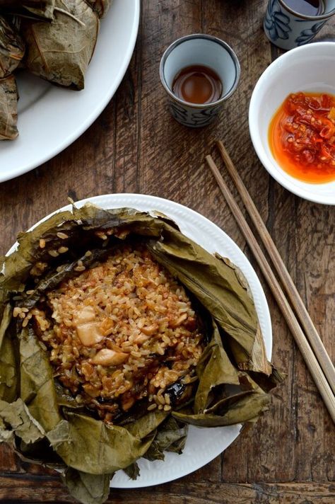 Dim Sum Sticky Rice Lotus Leaf Wraps (Lo Mai Gai) | The Woks of Life Wraps With Chicken, Lo Mai Gai, Chinese Food Recipes, Dim Sum Recipes, Rice Wraps, Wok Of Life, Woks Of Life, The Woks Of Life, Lotus Leaves