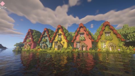 Minecraft Fairy Village, Minecraft Cherry Blossom House, Minecraft Village Ideas, Pfp Minecraft, Cherry Blossom House, Minecraft Pfp, Minecraft Cherry Blossom, Minecraft House Decor, Village Minecraft