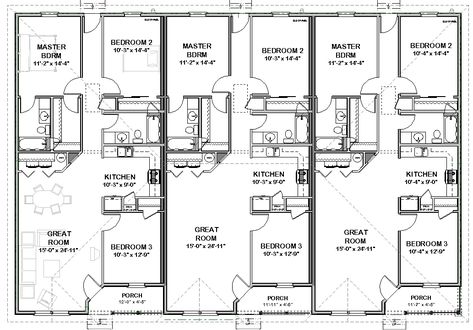 3 bedroom triplex plans | Triplex House Plans 1 387 s F ea Unit 3 Beds 2 Ba | eBay Triplex Plans, Triplex House Plans, Triplex House, 3 Bedroom Floor Plan, Small Apartment Building, Duplex Floor Plans, Duplex Plans, Duplex Design, Duplex House Plans