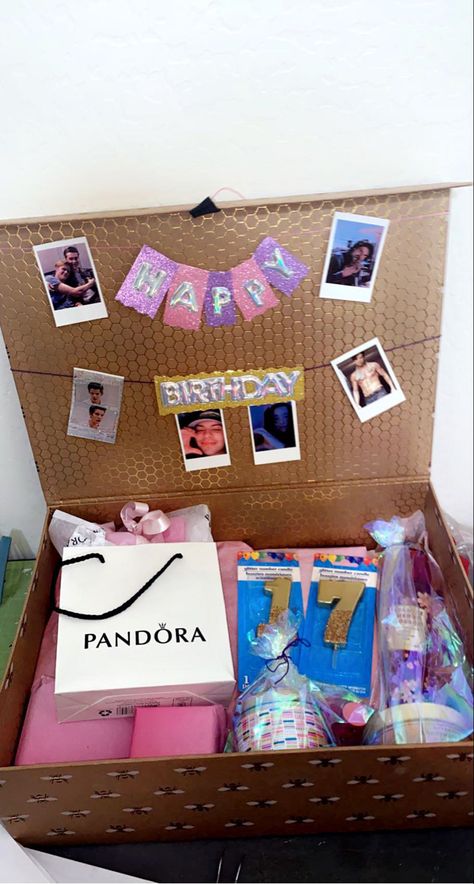 Birthday box for bestie #birthdaygift #birthdaybox #charliegillespie #jeremyshada #owenjoyner #jatp #julieandthephantoms #madisonreyes #pandora #17thbirthday #xolomaridueña #sebastianstan Sweet 16 Presents For Best Friend, 18th Birthday Box Ideas, Bestie Bday Box Ideas, Birthday Box For Bestie, Birthday Shoe Box Ideas, Box With Sweets Gift Ideas, Best Friends 18th Birthday Gift, Bestie 18th Birthday Gifts, 17th Birthday Present Ideas