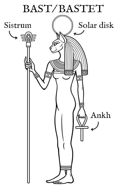 Bast was usually seen as a woman with a cat’s head or a lioness. The cat was a sacred animal in Ancient Egypt and was often associated with royalty and gods. The Goddess represented fertility and motherhood but could also be fierce with protection when necessary. She was a famous goddess, and temples were built in her honor throughout Egypt. She also served as a divine nursemaid and mother figure to the Pharaoh and was worshiped as a goddess of war and vengeance. Bastet Goddess Symbol, Eygptain Goddess Tattoos, Bastet Egyptian Goddess Art, Bast Goddess Tattoo, Bast Tattoo Goddesses, Bastet Goddess Witchcraft, Sekhmet Tattoo Goddesses, Bastet Tattoo Egyptian Goddess, Baset Egyptian Goddess Tattoo