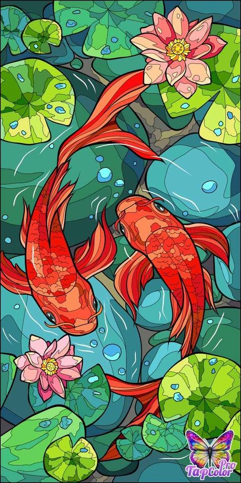 Japanese Cartoon Art Anime Style, Digital Art Poster Illustrations, Posca Canvas Art, Koi Fish Painting Watercolors, Pop Art Japanese, Koi Illustration, Koi Fish Illustration, Karp Koi, Koi Fish Drawing