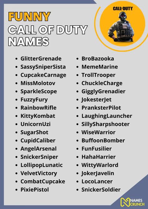 550+ Funny Call of Duty Names - Names Crunch Call Of Duty Name Ideas, Call Of Duty Username Ideas, Funny Call Of Duty, Email Name Ideas, Zombie Names, Funny Usernames, Gamer Names, Nicknames For Girls, Hunter Name