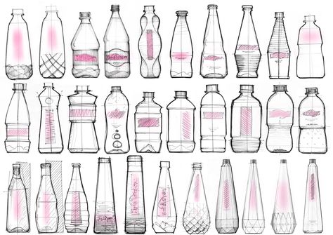 Bottle Design Sketch, Mineral Water Bottle Design, Water Bottle Sketch, Pet Bottle Design, Mineral Water Packaging, Bottle Design Ideas, Water Bottle Packaging, Space Bottle, Glass Bottle Design