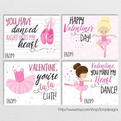 Printable Ballerina/Dance Valentine Cards // Instant Download includes 8 different cards. Simply download, print, and cut. These printable Valentine's Day cards are perfect for your children's classroom Valentines, to give to your family, or to pass out to friends! Ballerina Valentine Cards, Dance Valentines, Free Valentine Cards, Free Printable Valentines Cards, Bubble Valentines, Printable Valentines Day Cards, Classroom Valentines, Ballerina Dance, Class Valentines