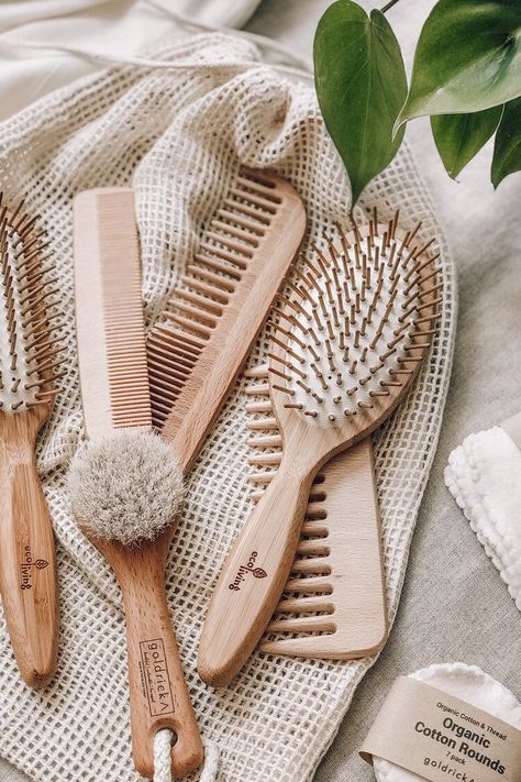 Standard Trees, Bamboo Hairbrush, Wooden Pins, Healthy Shiny Hair, Wooden Comb, Zero Waste Living, Eco Living, Plastic Pollution, Eco Friendly Living