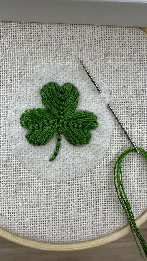 Valeri • Homestead & Thread • Hand Embroidery | Quick hand embroidery fly stitch tutorial modified for a heart/clover shape. 🪡🧵🍀 | Instagram Embroidery Fly Stitch, Dragonfly Embroidery, Fly Stitch, Stitch Tutorial, 4 Leaves, Clover Leaf, A Heart, Hand Embroidery, Thread