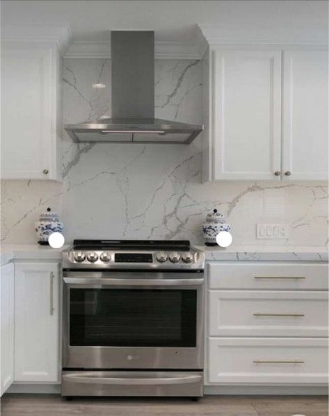 Kitchen Quartz Backsplash, Kitchen Counter Remodel, Quartz Countertops And Backsplash, White Transitional Kitchen, White Kitchen Remodel, Quartz Backsplash, Countertop Backsplash, White Kitchen Remodeling, Quartz Kitchen Countertops