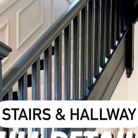 Hannah | DIY & Creative Home Interiors on Instagram: "Here are the answers to all your commonly asked questions about our hallway & stairs. Don’t forget to save for later! 🖤 Stairs are painted in Farrow & Ball Railings Estate Eggshell which has a lovely subtle sheen. They needed a lot of coats but have lasted well with no chipping. I used Valspar trade primer. Don’t skip the primer! 🖤 Panelling, skirting boards, dado rails, door frames and doors are painted in a colour match of F&B Purbeck St Farrow And Ball Railings Staircase, Railings Farrow And Ball, Farrow Ball Railings, Farrow And Ball Railings, Hallway Paint, Hallway Stairs, Dado Rail, Door Frames, Paint Sheen