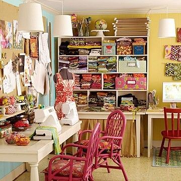 craft room, sewing room Sewing Room Inspiration, Sewing Spaces, Dream Craft Room, Craft Room Design, Sewing Room Organization, Craft Room Storage, Craft Room Office, My Sewing Room, Sewing Rooms