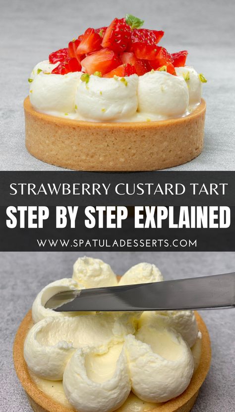 Beginner Pastry Recipes, Strawberry Custard Tart, French Tart Recipes, Strawberry Tarts Mini, Tart Recipes Dessert, Sable Recipe, Summer Fruit Tart, Custard Pastry, Strawberry Tart Recipe