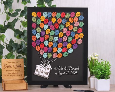 Up Wedding Guest Book, Up Guest Book, Up Themed Wedding Decorations, Up Wedding Theme, Up House With Balloons, Wedding Guestbook Sign, Up Pixar, Our Adventure Book, Orange Balloons